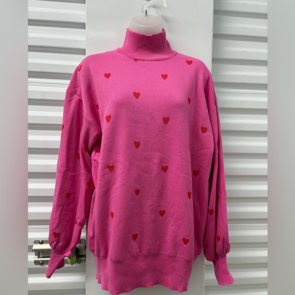 Heartbreak Charming Pink Heart Turtleneck Sweater